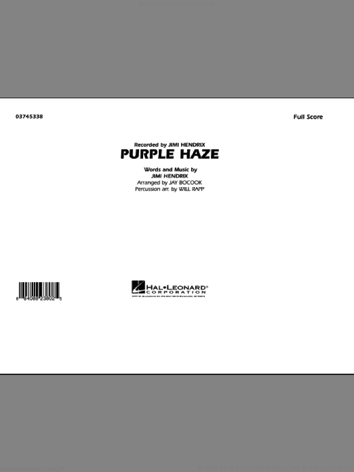 Purple Haze (COMPLETE) sheet music for marching band by Jimi Hendrix, Jay Bocook and Will Rapp, intermediate skill level