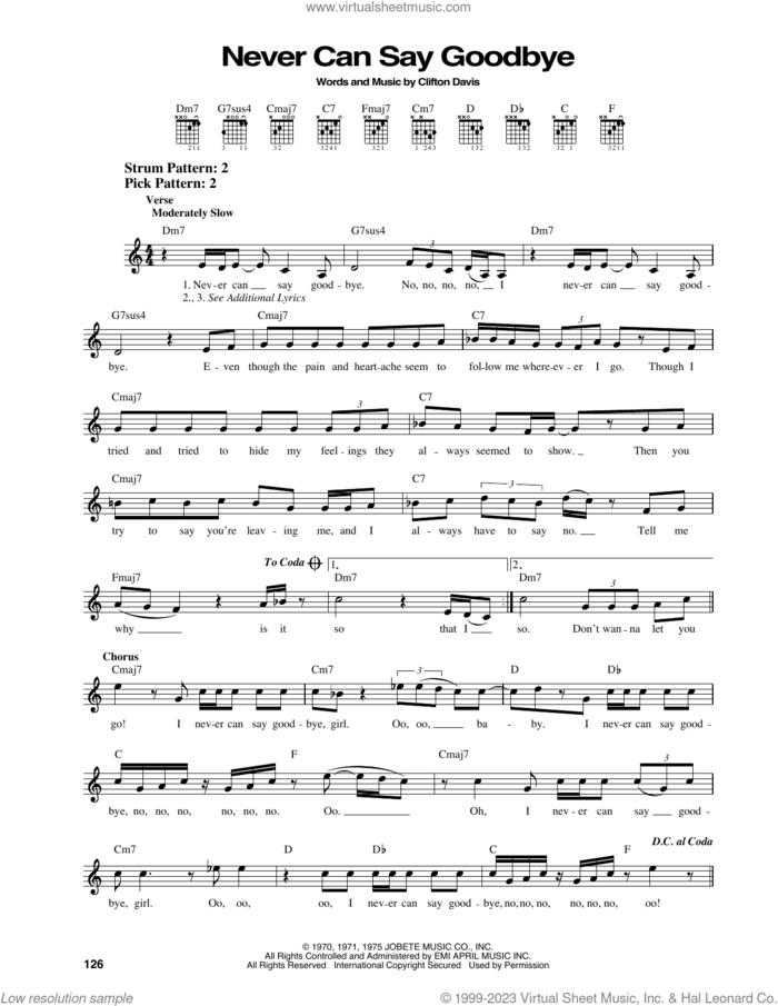 Never Can Say Goodbye sheet music for guitar solo (chords) by The Jackson 5 and Clifton Davis, easy guitar (chords)