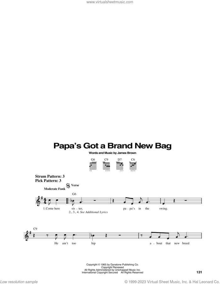 Papa's Got A Brand New Bag sheet music for guitar solo (chords) by James Brown and Otis Redding, easy guitar (chords)