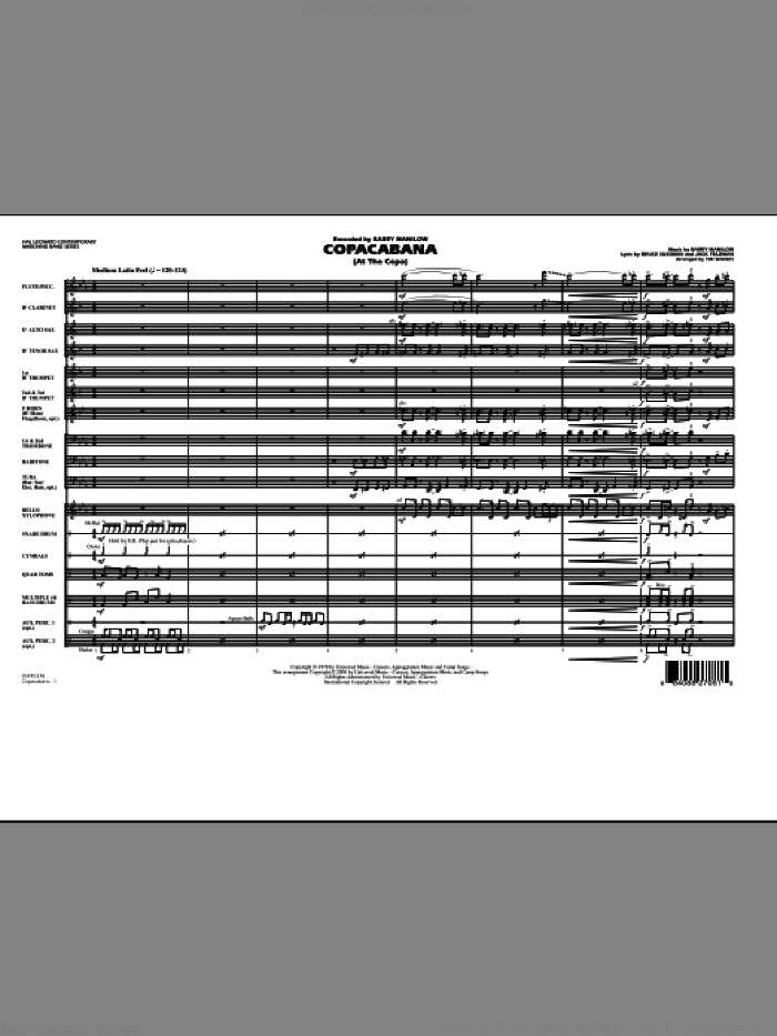 Copacabana (At the Copa) (COMPLETE) sheet music for marching band by Barry Manilow, Bruce Sussman, Jack Feldman and Tim Waters, intermediate skill level