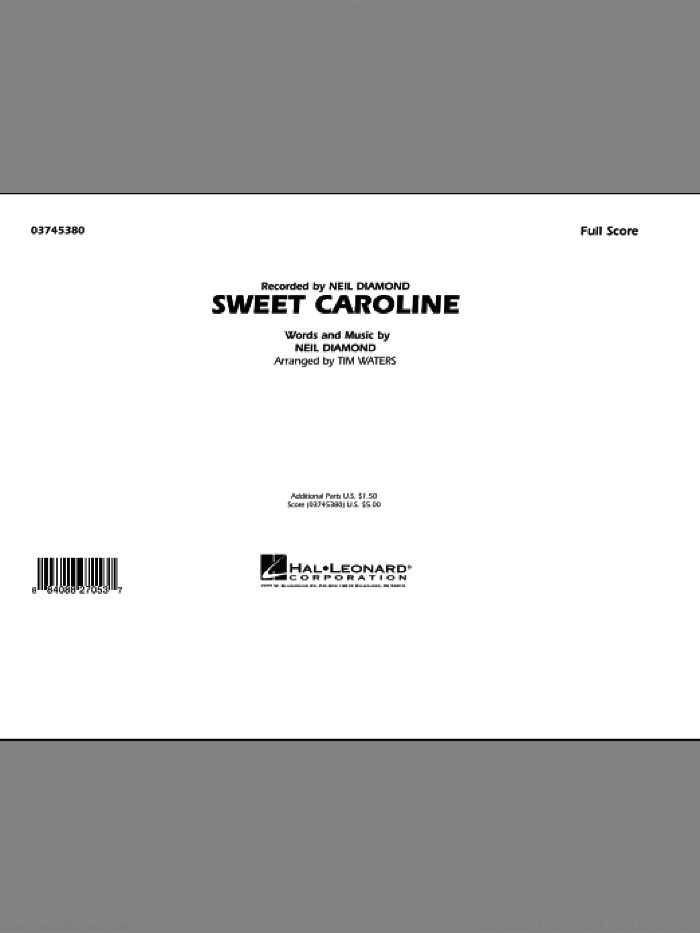 Sweet Caroline (COMPLETE) sheet music for marching band by Neil Diamond and Tim Waters, intermediate skill level