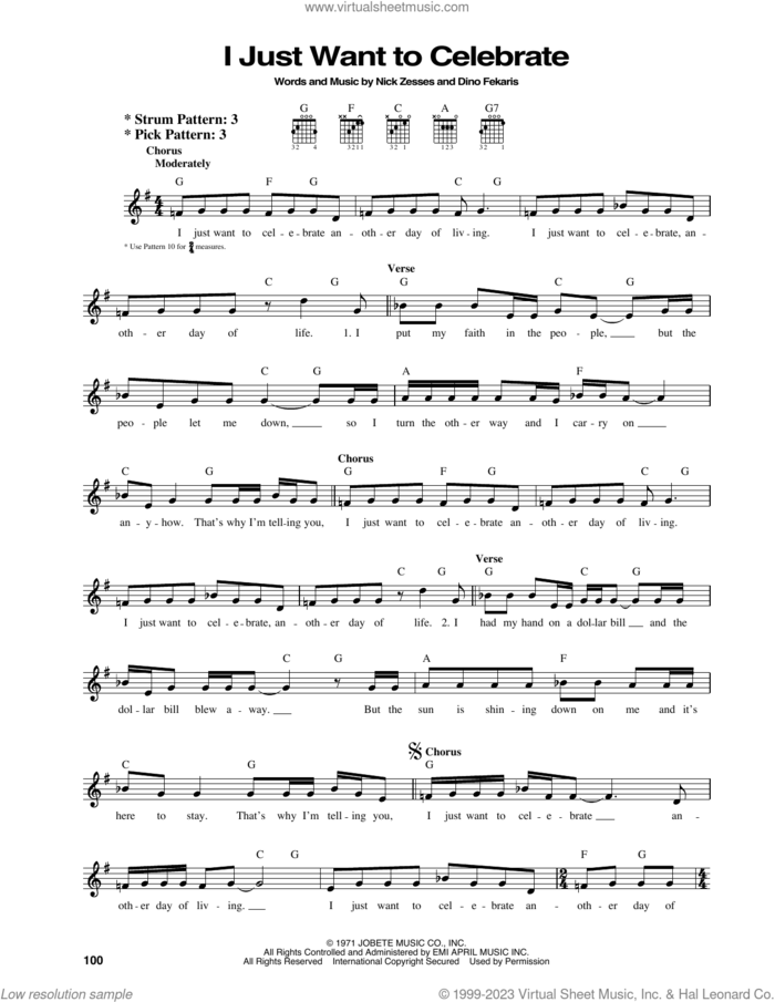 I Just Want To Celebrate sheet music for guitar solo (chords) by Rare Earth, Dino Fekaris and Nick Zesses, easy guitar (chords)