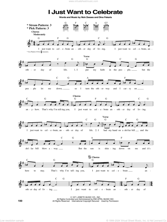 I Just Want To Celebrate sheet music for guitar solo (chords) by Rare Earth, Dino Fekaris and Nick Zesses, easy guitar (chords)