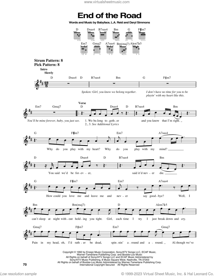 End Of The Road sheet music for guitar solo (chords) by Boyz II Men, Babyface, DARYL SIMMONS and L.A. Reid, easy guitar (chords)