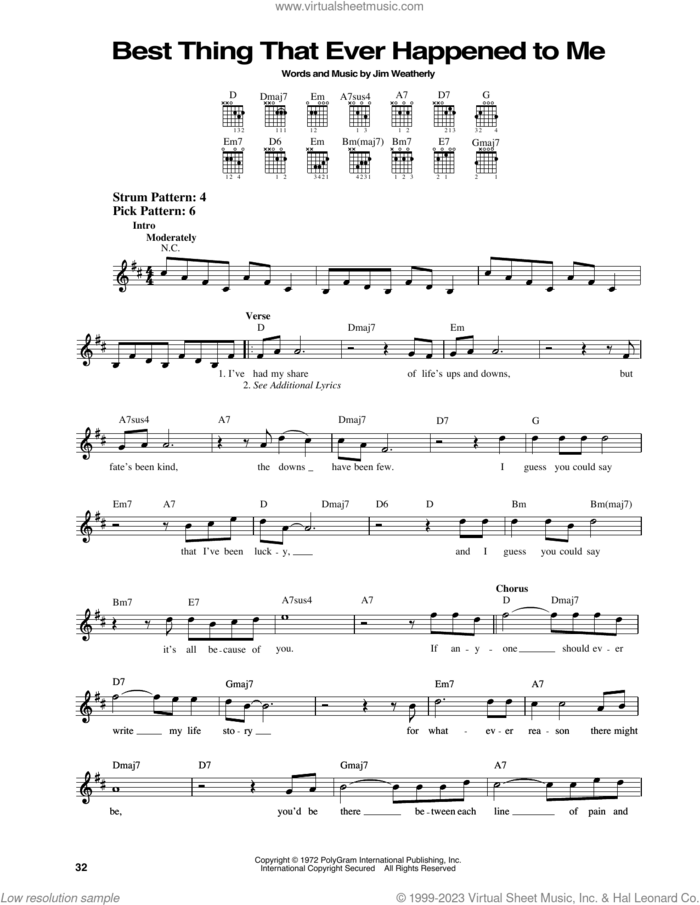 Best Thing That Ever Happened To Me sheet music for guitar solo (chords) by Gladys Knight & The Pips and Jim Weatherly, easy guitar (chords)