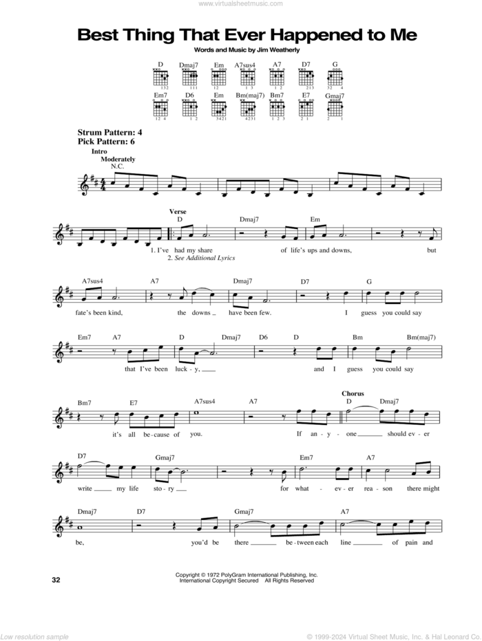 Best Thing That Ever Happened To Me sheet music for guitar solo (chords) by Gladys Knight & The Pips and Jim Weatherly, easy guitar (chords)