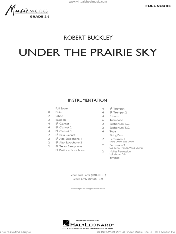 Under The Prairie Sky (COMPLETE) sheet music for concert band by Robert Buckley, intermediate skill level
