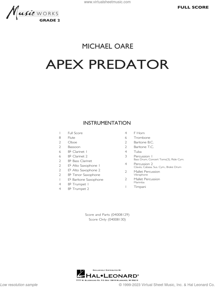Apex Predator (COMPLETE) sheet music for concert band by Michael Oare, intermediate skill level