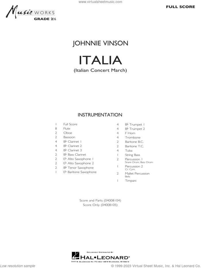 Italia (Italian Concert March) (COMPLETE) sheet music for concert band by Johnnie Vinson, intermediate skill level