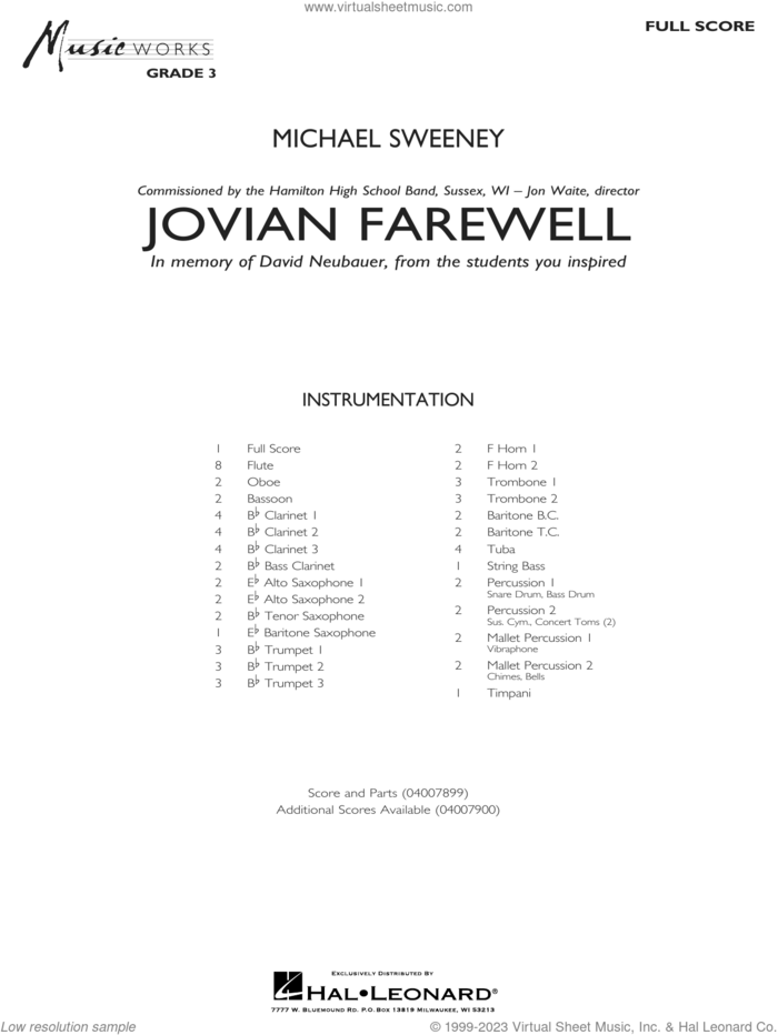 Jovian Farewell (COMPLETE) sheet music for concert band by Michael Sweeney, intermediate skill level