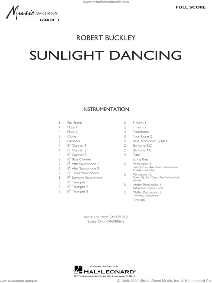 Sunlight Dancing (COMPLETE) sheet music for concert band by Robert Buckley, intermediate skill level