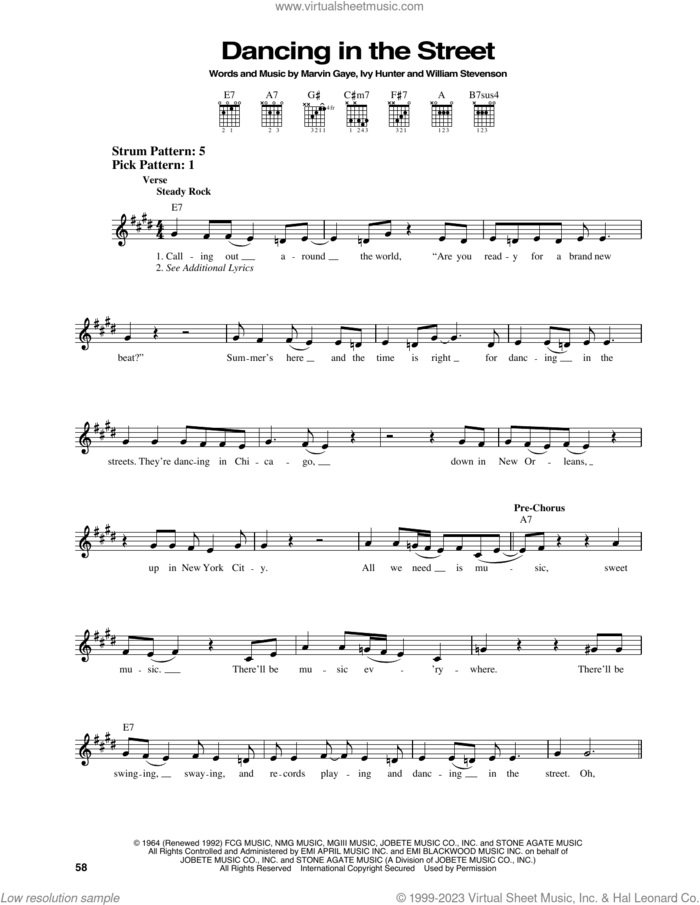 Dancing In The Street sheet music for guitar solo (chords) by Martha & The Vandellas, Ivy Hunter, Marvin Gaye and William Stevenson, easy guitar (chords)