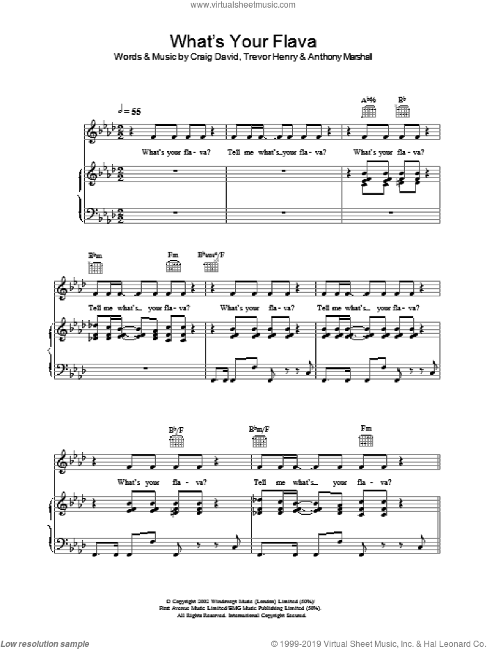 What's Your Flava sheet music for voice, piano or guitar by Craig David, intermediate skill level