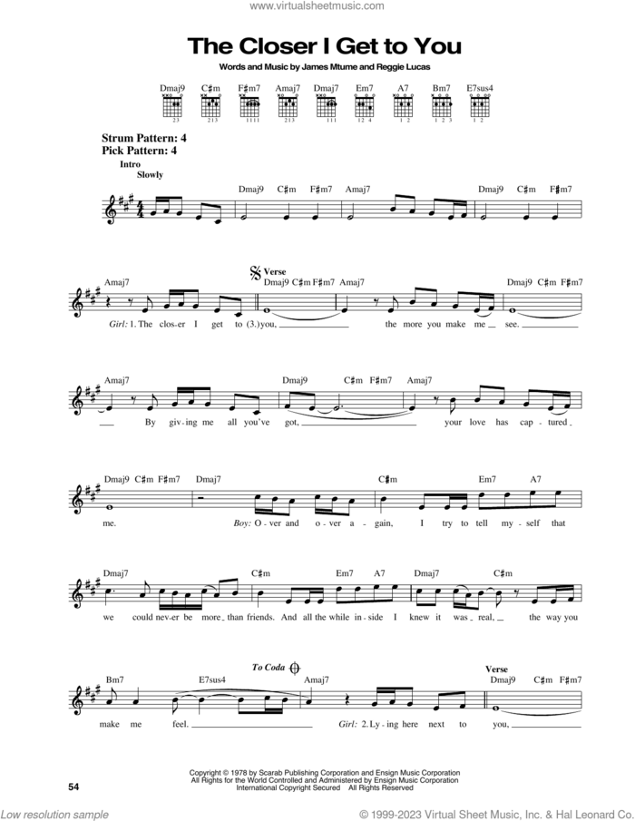 The Closer I Get To You sheet music for guitar solo (chords) by Roberta Flack & Donny Hathaway, James Mtume and Reggie Lucas, easy guitar (chords)