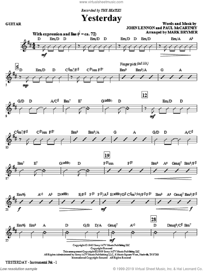 Yesterday (arr. Mark Brymer) (complete set of parts) sheet music for orchestra/band (Rhythm) by The Beatles, John Lennon, Mark Brymer and Paul McCartney, intermediate skill level