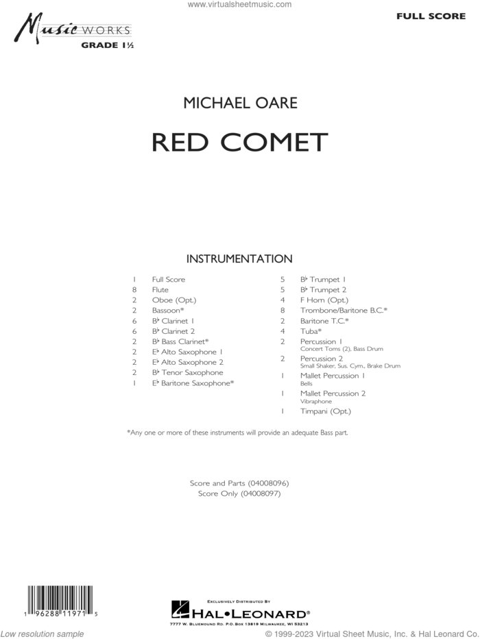 Red Comet (COMPLETE) sheet music for concert band by Michael Oare, intermediate skill level