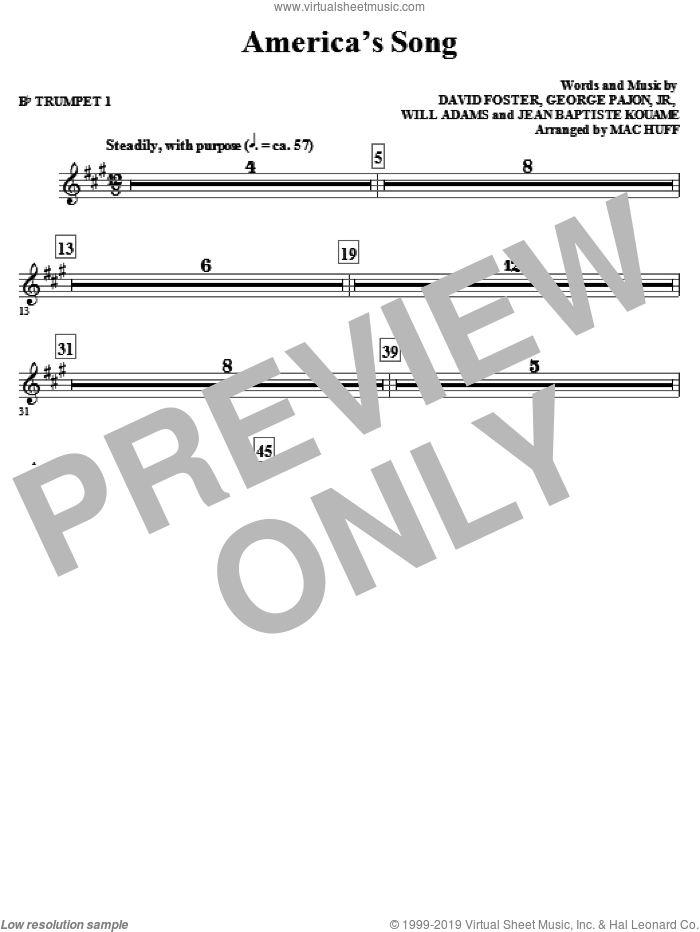 America's Song (complete set of parts) sheet music for orchestra/band by David Foster, George Pajon, Jr., Jean Baptiste, Will Adams, Mac Huff and Will.i.am, intermediate skill level