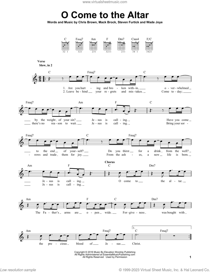 O Come To The Altar sheet music for guitar solo (chords) by Elevation Worship, Chris Brown, Mack Brock, Steven Furtick and Wade Joye, easy guitar (chords)