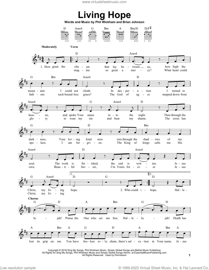 Living Hope sheet music for guitar solo (chords) by Phil Wickham and Brian Johnson, easy guitar (chords)