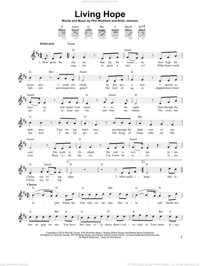 Living Hope sheet music for guitar solo (chords) by Phil Wickham and Brian Johnson, easy guitar (chords)