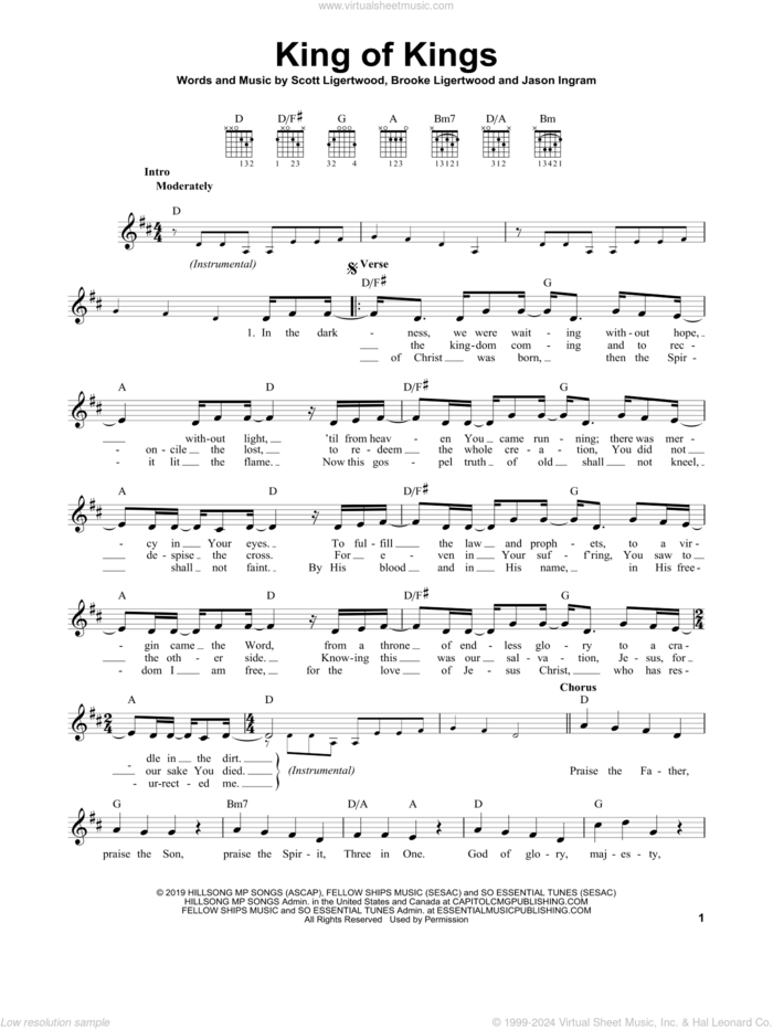 King Of Kings sheet music for guitar solo (chords) by Hillsong Worship, Brooke Ligertwood, Jason Ingram and Scott Ligertwood, easy guitar (chords)