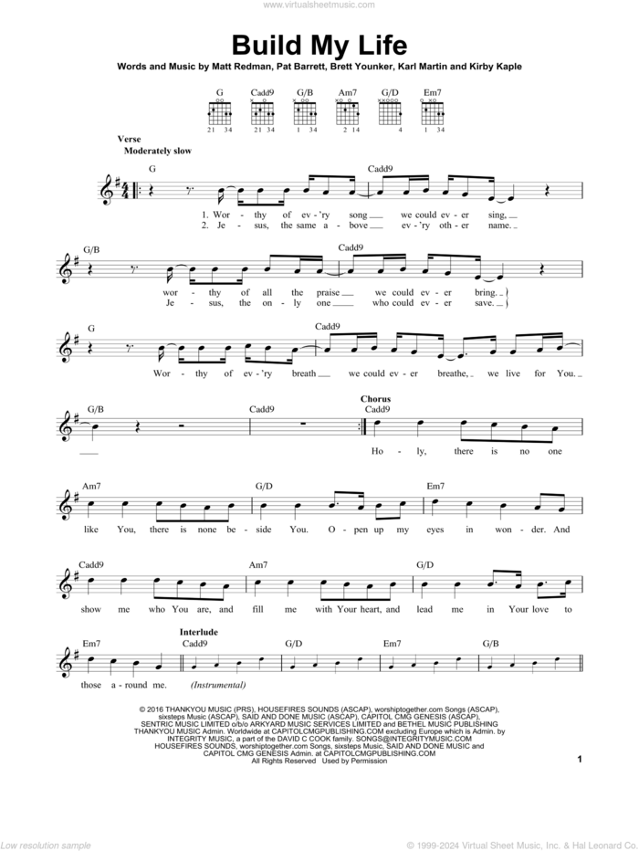 Build My Life sheet music for guitar solo (chords) by Housefires, Brett Younker, Karl Martin, Kirby Kaple, Matt Redman and Pat Barrett, easy guitar (chords)