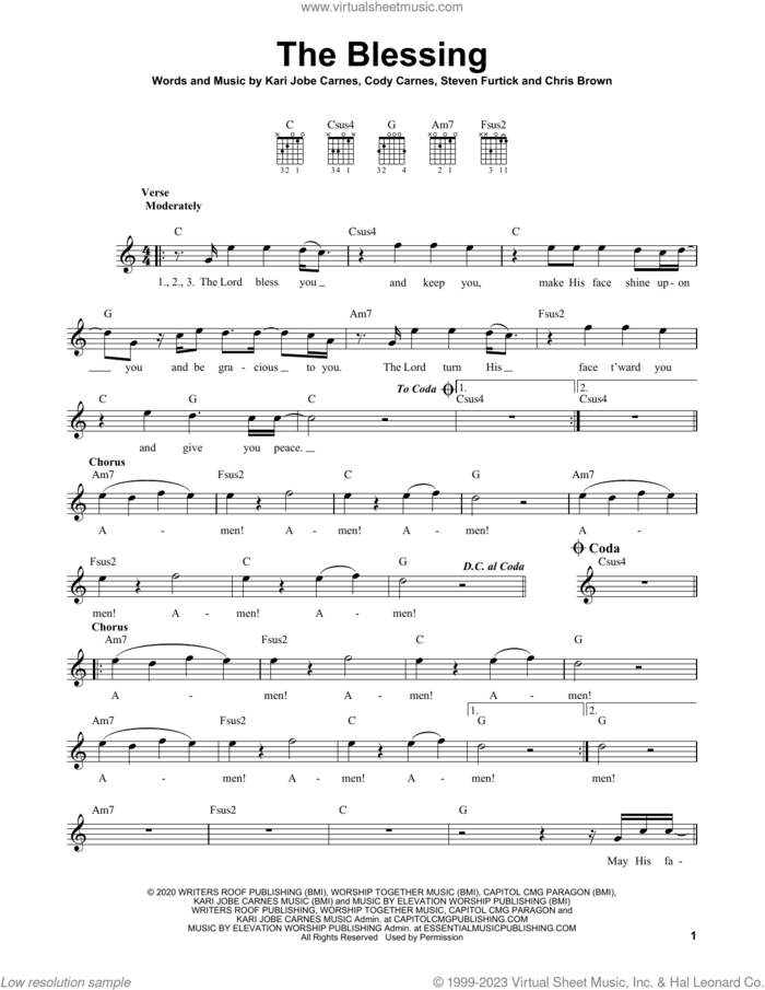 The Blessing sheet music for guitar solo (chords) by Kari Jobe, Cody Carnes & Elevation Worship, Chris Brown, Cody Carnes, Kari Jobe Carnes and Steven Furtick, easy guitar (chords)