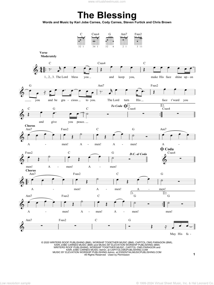 The Blessing sheet music for guitar solo (chords) by Kari Jobe, Cody Carnes & Elevation Worship, Chris Brown, Cody Carnes, Kari Jobe Carnes and Steven Furtick, easy guitar (chords)