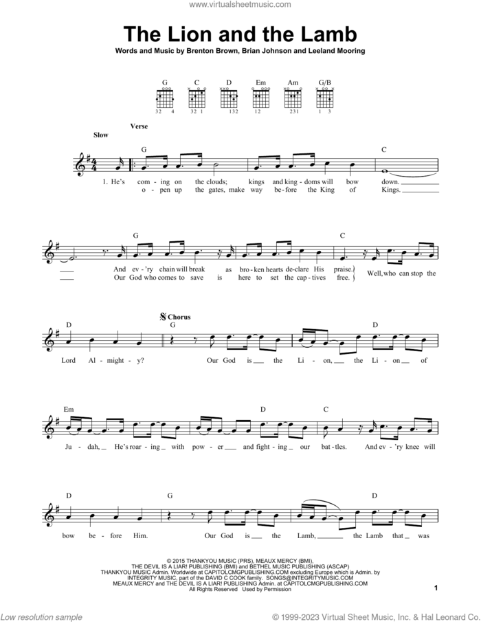 The Lion And The Lamb sheet music for guitar solo (chords) by Big Daddy Weave, Brenton Brown, Brian Johnson and Leeland Mooring, easy guitar (chords)