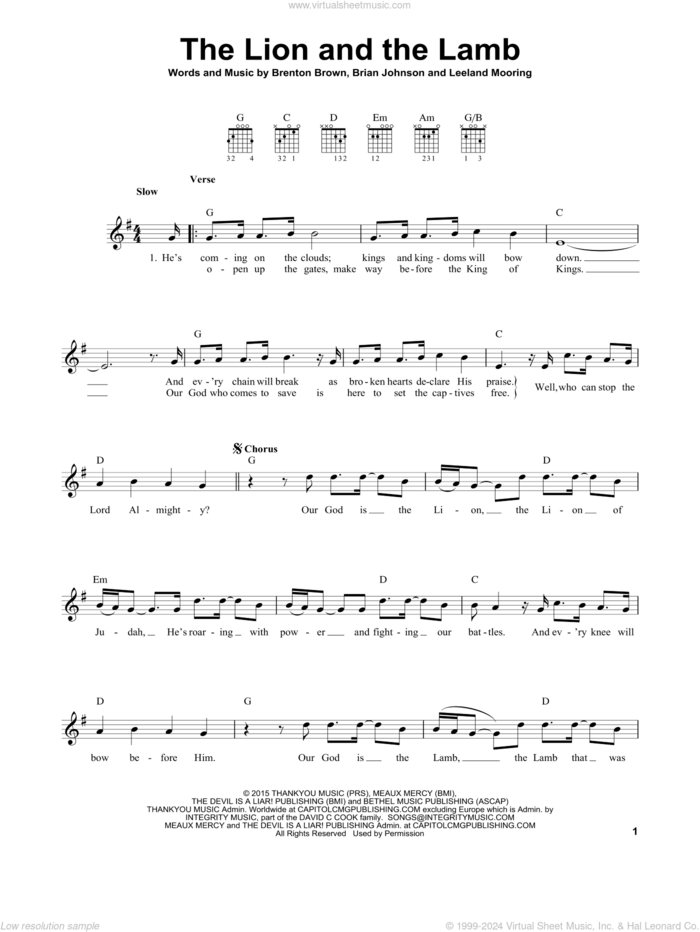 The Lion And The Lamb sheet music for guitar solo (chords) by Big Daddy Weave, Brenton Brown, Brian Johnson and Leeland Mooring, easy guitar (chords)