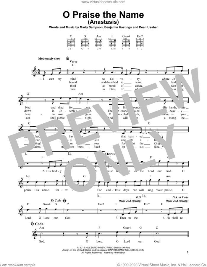 O Praise The Name (Anastasis) sheet music for guitar solo (chords) by Hillsong Worship, Benjamin Hastings, Dean Ussher and Marty Sampson, easy guitar (chords)