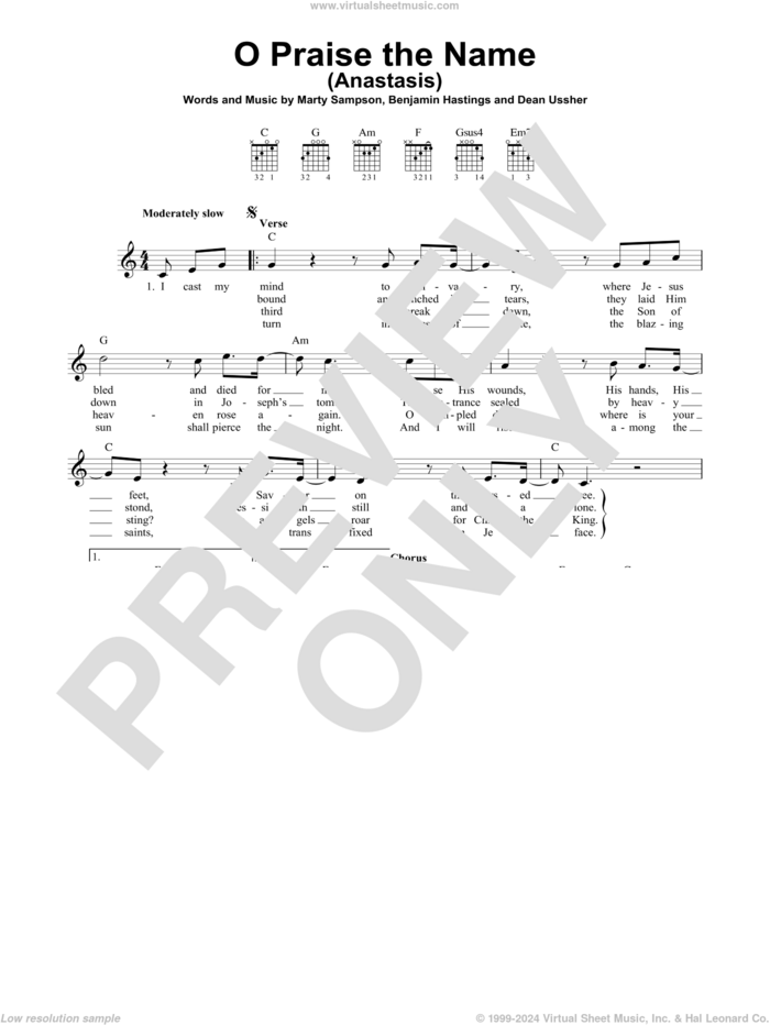 O Praise The Name (Anastasis) sheet music for guitar solo (chords) by Hillsong Worship, Benjamin Hastings, Dean Ussher and Marty Sampson, easy guitar (chords)