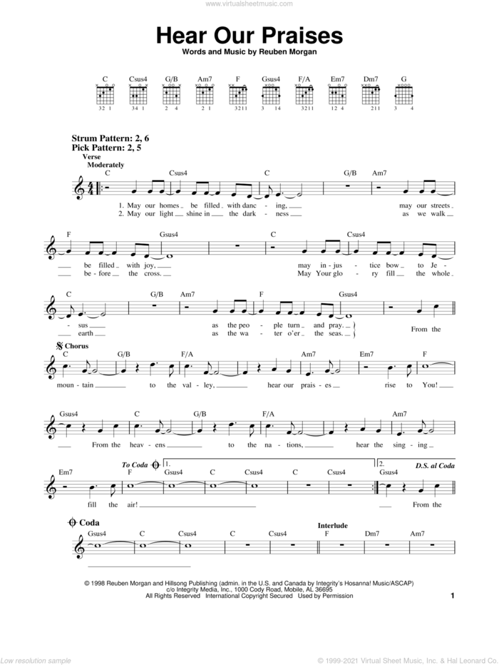 Hear Our Praises sheet music for guitar solo (chords) by Reuben Morgan, easy guitar (chords)