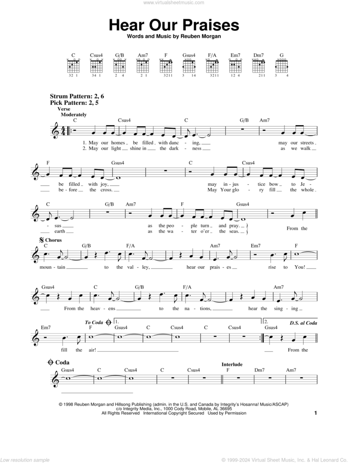 Hear Our Praises sheet music for guitar solo (chords) by Reuben Morgan, easy guitar (chords)