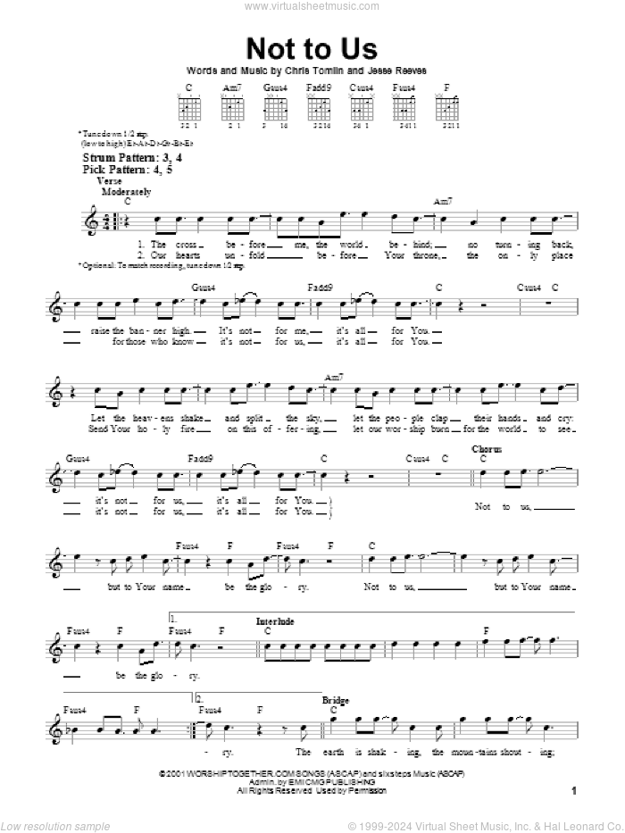 Not To Us sheet music for guitar solo (chords) by Chris Tomlin and Jesse Reeves, easy guitar (chords)