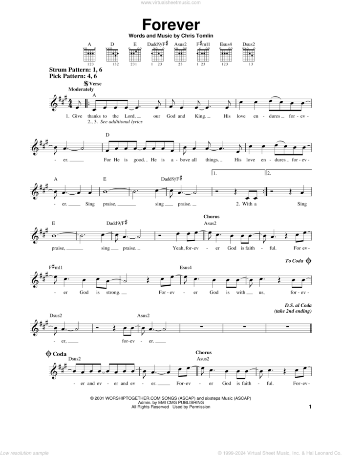 Forever sheet music for guitar solo (chords) by Chris Tomlin and Rebecca St. James, easy guitar (chords)