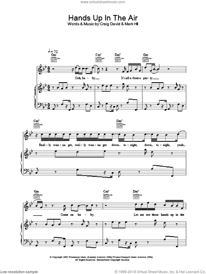 Hands Up In The Air sheet music for voice, piano or guitar by Craig David, intermediate skill level