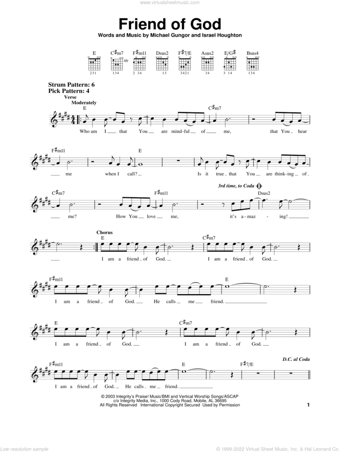 Friend Of God sheet music for guitar solo (chords) by Israel Houghton and Michael Gungor, easy guitar (chords)