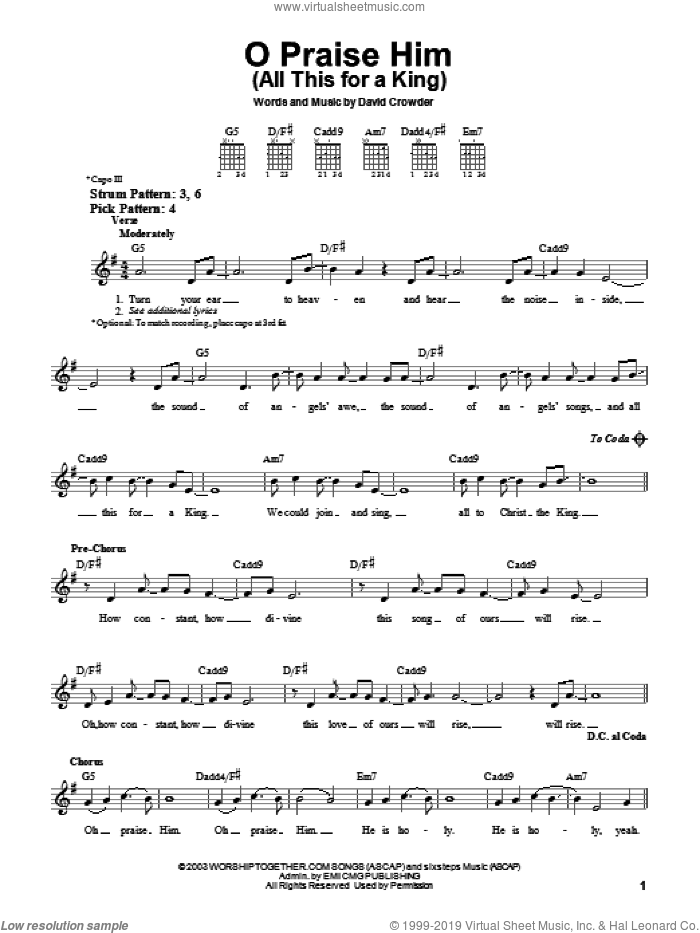 O Praise Him (All This For A King) sheet music for guitar solo (chords) by David Crowder Band and David Crowder, easy guitar (chords)