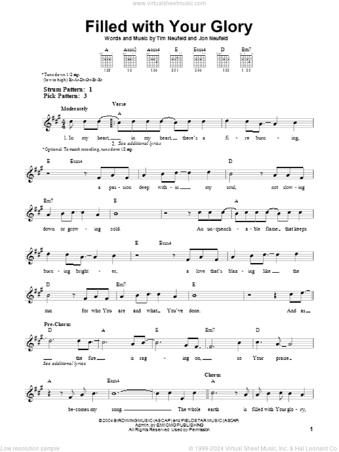 Filled With Your Glory sheet music for guitar solo (chords) by Starfield, Jon Neufeld and Tim Neufeld, easy guitar (chords)