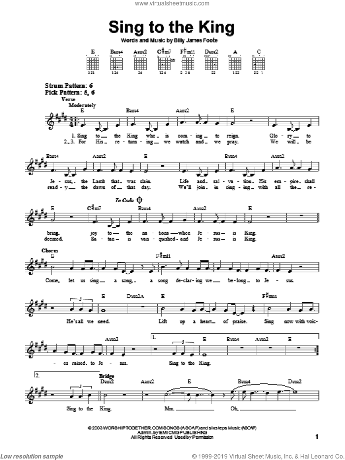 Sing To The King sheet music for guitar solo (chords) by Billy Foote, easy guitar (chords)