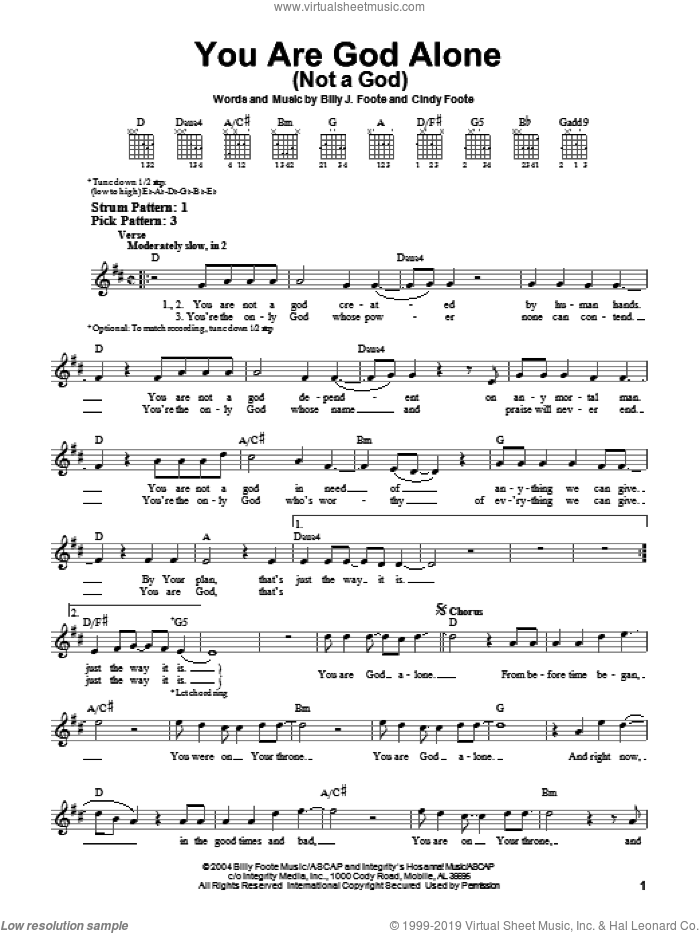 You Are God Alone (Not A God) sheet music for guitar solo (chords) by Phillips, Craig & Dean, Billy J. Foote and Cindy Foote, easy guitar (chords)