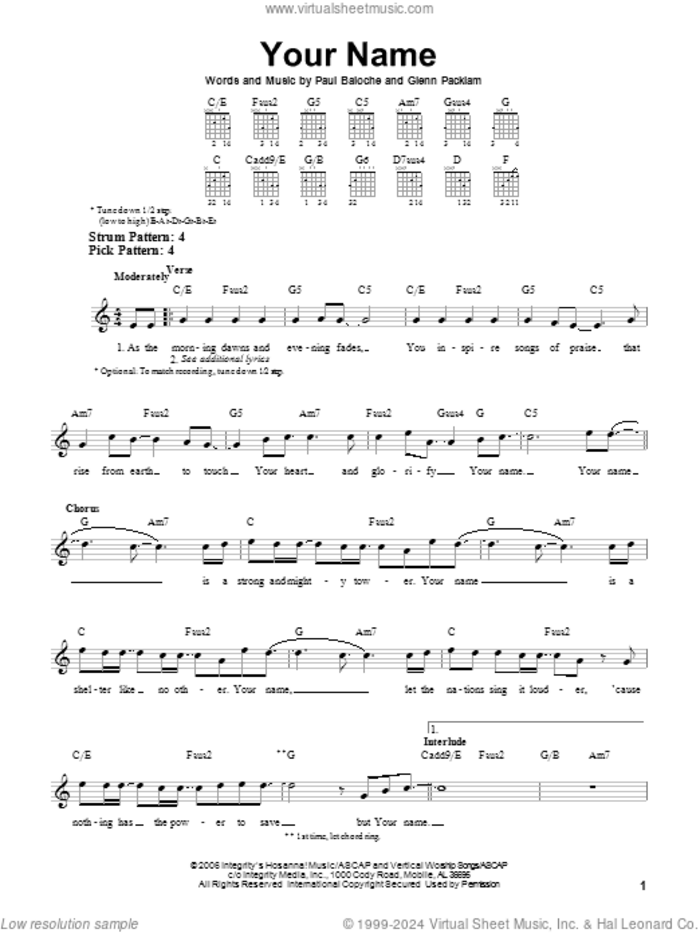 Your Name sheet music for guitar solo (chords) by Paul Baloche and Glenn Packiam, easy guitar (chords)