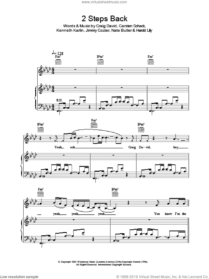 2 Steps Back sheet music for voice, piano or guitar by Craig David, intermediate skill level