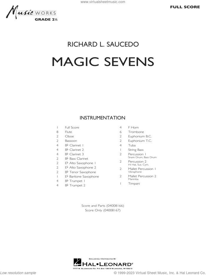 Magic Sevens (COMPLETE) sheet music for concert band by Richard L. Saucedo, intermediate skill level