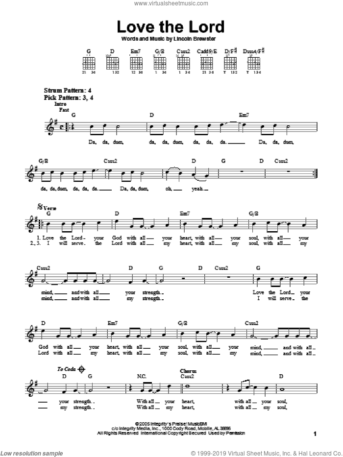 Love The Lord sheet music for guitar solo (chords) by Lincoln Brewster, easy guitar (chords)