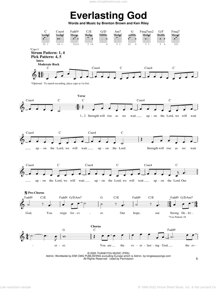 Everlasting God sheet music for guitar solo (chords) by Chris Tomlin, Lincoln Brewster, Brenton Brown and Ken Riley, easy guitar (chords)
