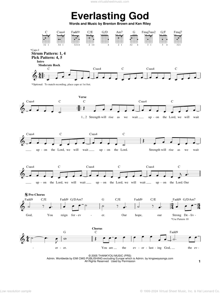 Everlasting God sheet music for guitar solo (chords) by Chris Tomlin, Lincoln Brewster, Brenton Brown and Ken Riley, easy guitar (chords)