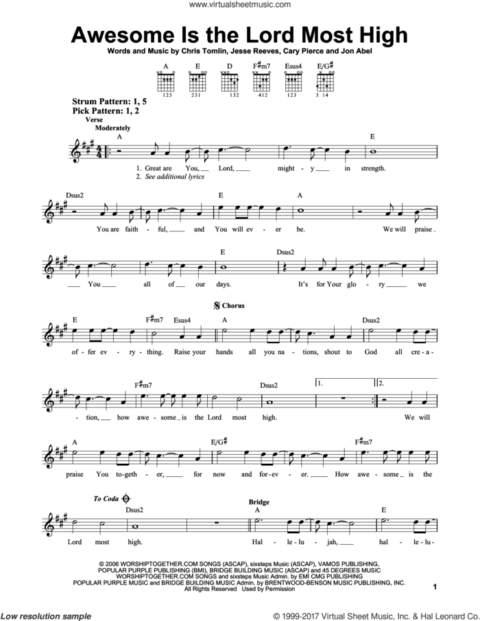 Awesome Is The Lord Most High sheet music for guitar solo (chords) by Chris Tomlin, Brenton Brown, Cary Pierce, Jesse Reeves and Jon Abel, easy guitar (chords)