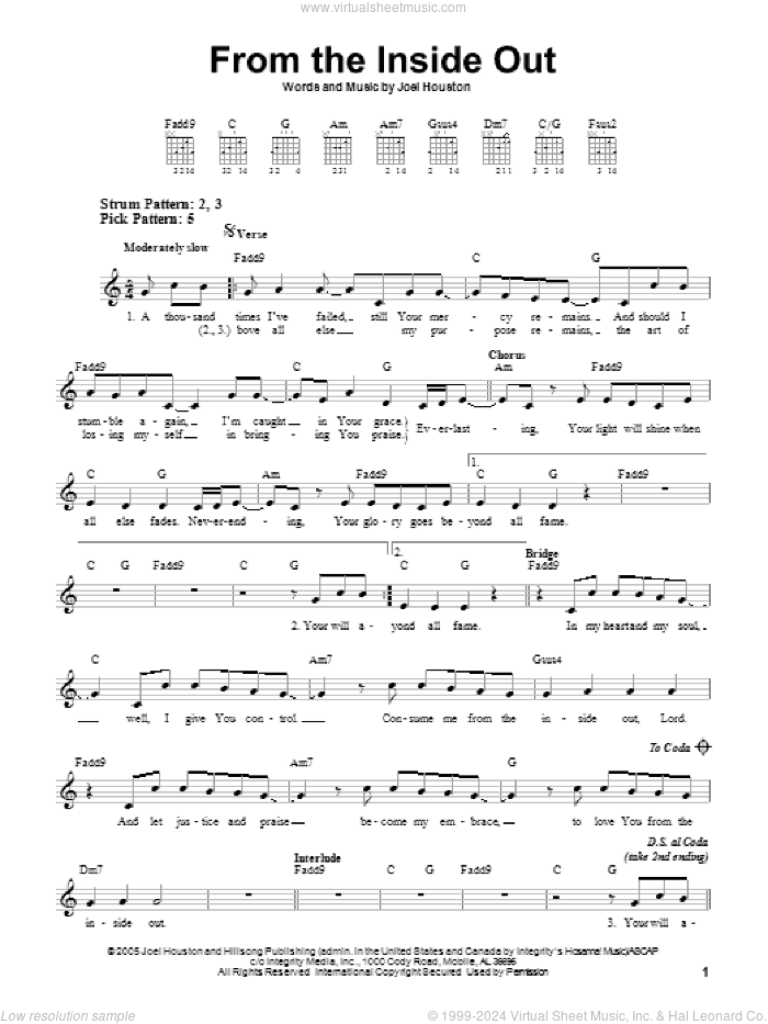 From The Inside Out sheet music for guitar solo (chords) by Joel Houston and Hillsong United, easy guitar (chords)